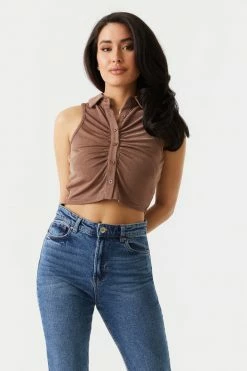 Stitches Ladies Tops Button-Up Front Cropped Polo Tank Top 18 Stitches Ladies Tops Button-Up Front Cropped Polo Tank Top