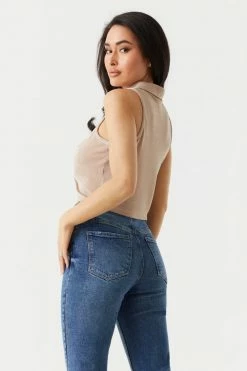 Stitches Ladies Tops Button-Up Front Cropped Polo Tank Top 22 Stitches Ladies Tops Button-Up Front Cropped Polo Tank Top