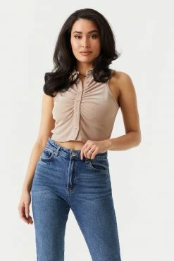 Stitches Ladies Tops Button-Up Front Cropped Polo Tank Top 21 Stitches Ladies Tops Button-Up Front Cropped Polo Tank Top