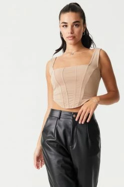 Stitches Ladies Square Neck Cropped Corset Tank Top