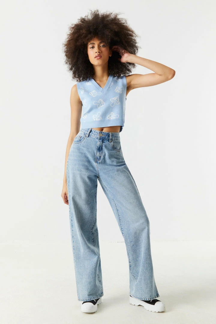 Stitches Ladies Mushroom Print V-Neck Cropped Knit Vest 3 Stitches Ladies Mushroom Print V-Neck Cropped Knit Vest