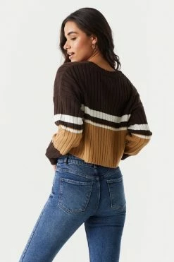 Stitches Ladies Colour Block Cropped V-Neck Varsity Sweater Sweaters 16 Stitches Ladies Colour Block Cropped V-Neck Varsity Sweater Sweaters