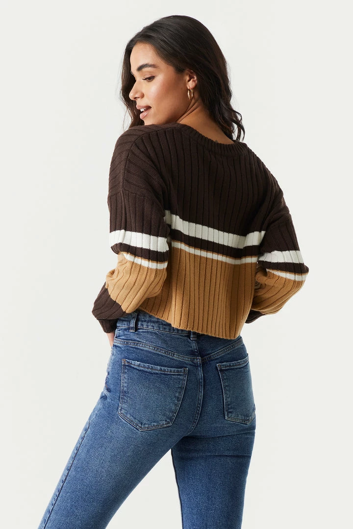 Stitches Ladies Colour Block Cropped V-Neck Varsity Sweater Sweaters 5 Stitches Ladies Colour Block Cropped V-Neck Varsity Sweater Sweaters