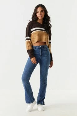 Stitches Ladies Colour Block Cropped V-Neck Varsity Sweater Sweaters 17 Stitches Ladies Colour Block Cropped V-Neck Varsity Sweater Sweaters