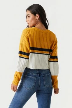 Stitches Ladies Colour Block Cropped V-Neck Varsity Sweater Sweaters 19 Stitches Ladies Colour Block Cropped V-Neck Varsity Sweater Sweaters