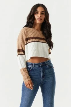 Stitches Ladies Colour Block Cropped V-Neck Varsity Sweater Sweaters 21 Stitches Ladies Colour Block Cropped V-Neck Varsity Sweater Sweaters