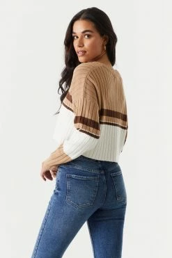 Stitches Ladies Colour Block Cropped V-Neck Varsity Sweater Sweaters 22 Stitches Ladies Colour Block Cropped V-Neck Varsity Sweater Sweaters