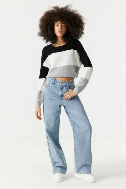 Stitches Ladies Thick Striped Cropped Crewneck Sweater Sweaters 14 Stitches Ladies Thick Striped Cropped Crewneck Sweater Sweaters