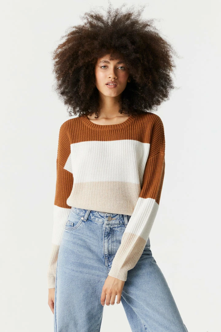 Stitches Ladies Thick Striped Cropped Crewneck Sweater Sweaters 4 Stitches Ladies Thick Striped Cropped Crewneck Sweater Sweaters