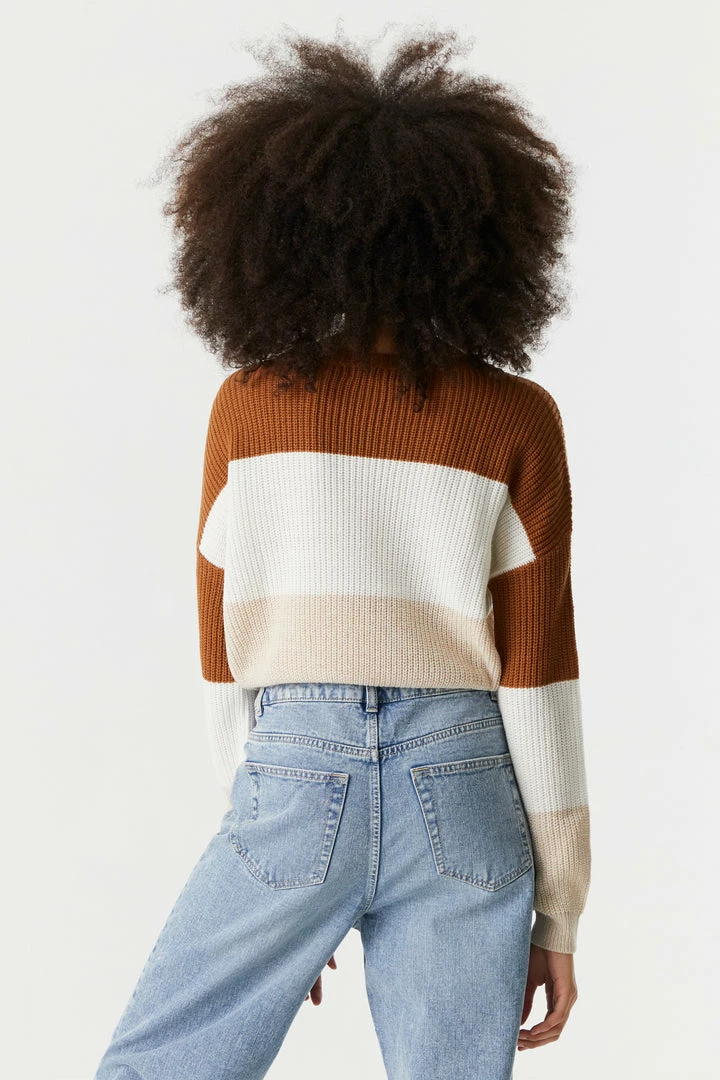 Stitches Ladies Thick Striped Cropped Crewneck Sweater Sweaters 5 Stitches Ladies Thick Striped Cropped Crewneck Sweater Sweaters