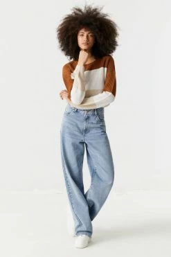 Stitches Ladies Thick Striped Cropped Crewneck Sweater Sweaters 17 Stitches Ladies Thick Striped Cropped Crewneck Sweater Sweaters