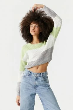 Stitches Ladies Thick Striped Cropped Crewneck Sweater Sweaters 18 Stitches Ladies Thick Striped Cropped Crewneck Sweater Sweaters