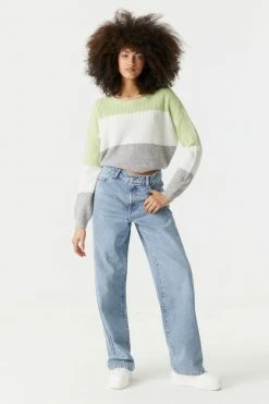 Stitches Ladies Thick Striped Cropped Crewneck Sweater Sweaters 20 Stitches Ladies Thick Striped Cropped Crewneck Sweater Sweaters