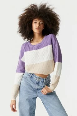 Stitches Ladies Thick Striped Cropped Crewneck Sweater Sweaters 21 Stitches Ladies Thick Striped Cropped Crewneck Sweater Sweaters