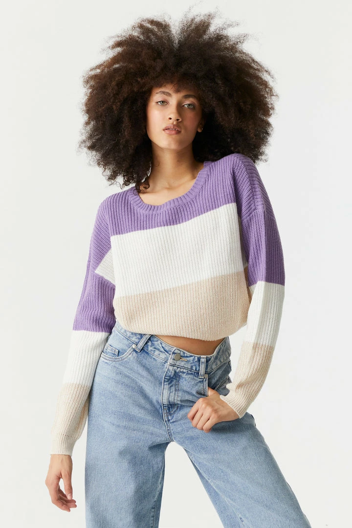 Stitches Ladies Thick Striped Cropped Crewneck Sweater Sweaters 10 Stitches Ladies Thick Striped Cropped Crewneck Sweater Sweaters