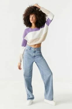 Stitches Ladies Thick Striped Cropped Crewneck Sweater Sweaters 23 Stitches Ladies Thick Striped Cropped Crewneck Sweater Sweaters