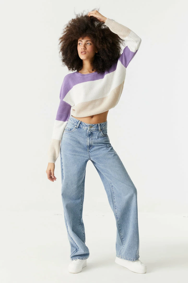 Stitches Ladies Thick Striped Cropped Crewneck Sweater Sweaters 12 Stitches Ladies Thick Striped Cropped Crewneck Sweater Sweaters