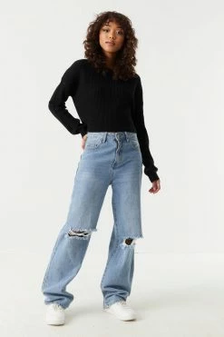 Stitches Ladies Chunky Cropped Crew Neck Sweater Sweaters