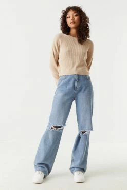 Stitches Ladies Chunky Cropped Crew Neck Sweater Sweaters