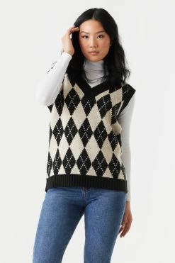 Stitches Ladies Argyle Print Chunky Knit Vest