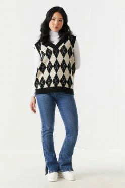 Stitches Ladies Argyle Print Chunky Knit Vest