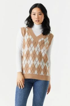 Stitches Ladies Argyle Print Chunky Knit Vest