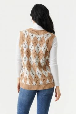Stitches Ladies Argyle Print Chunky Knit Vest