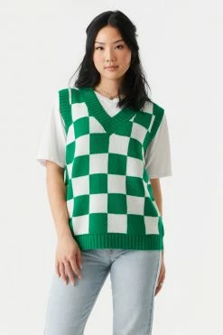 Stitches Ladies Checkered Print Chunky Knit Vest