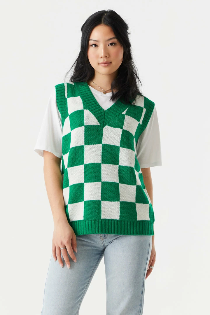 Stitches Ladies Checkered Print Chunky Knit Vest 1 Stitches Ladies Checkered Print Chunky Knit Vest