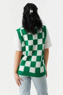 Stitches Ladies Checkered Print Chunky Knit Vest