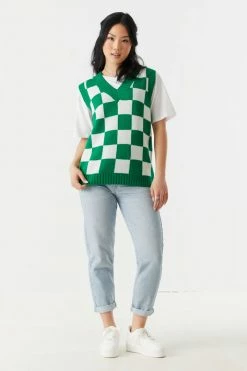 Stitches Ladies Checkered Print Chunky Knit Vest 5 Stitches Ladies Checkered Print Chunky Knit Vest