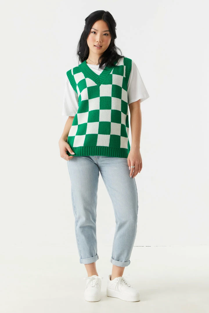 Stitches Ladies Checkered Print Chunky Knit Vest 3 Stitches Ladies Checkered Print Chunky Knit Vest