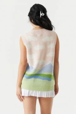 Stitches Ladies Landscape Print Chunky Knit Vest