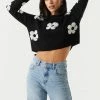 Stitches Ladies Sweaters Daisy Print Cropped Knit Sweater
