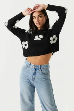 Stitches Ladies Sweaters Daisy Print Cropped Knit Sweater