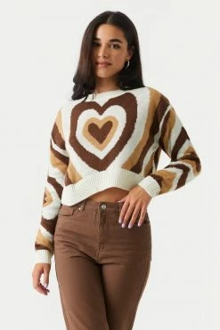Stitches Ladies Sweaters Heart Print Cropped Knit Sweater