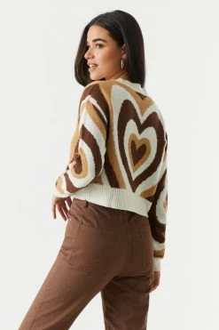 Stitches Ladies Sweaters Heart Print Cropped Knit Sweater