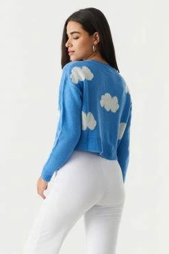 Stitches Ladies Cloud Print Cropped Knit Sweater