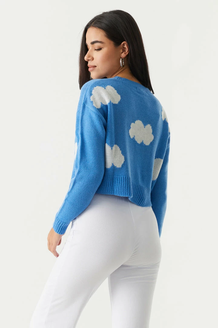 Stitches Ladies Cloud Print Cropped Knit Sweater 2 Stitches Ladies Cloud Print Cropped Knit Sweater