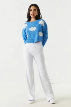 Stitches Ladies Cloud Print Cropped Knit Sweater 5 Stitches Ladies Cloud Print Cropped Knit Sweater