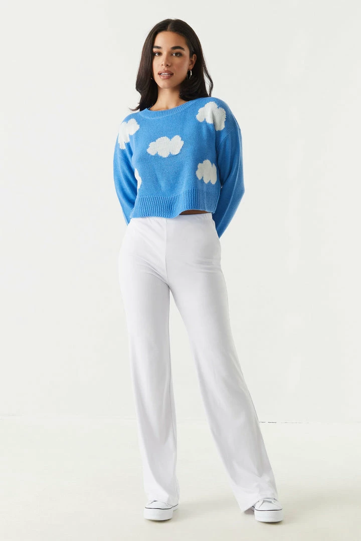 Stitches Ladies Cloud Print Cropped Knit Sweater 3 Stitches Ladies Cloud Print Cropped Knit Sweater
