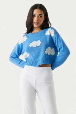 Stitches Ladies Cloud Print Cropped Knit Sweater