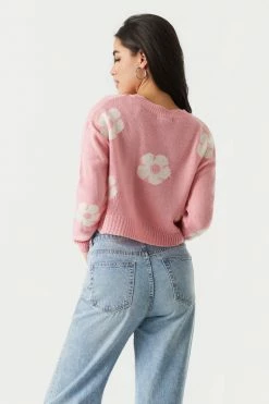 Stitches Ladies Sweaters Daisy Print Cropped Knit Sweater