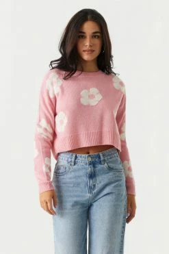 Stitches Ladies Sweaters Daisy Print Cropped Knit Sweater