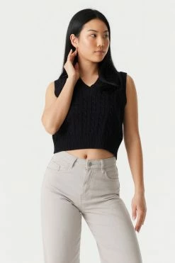 Stitches Ladies Sweaters V-Neck Cropped Cable Knit Vest