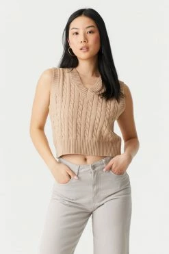 Stitches Ladies Sweaters V-Neck Cropped Cable Knit Vest