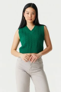 Stitches Ladies Sweaters V-Neck Cropped Cable Knit Vest