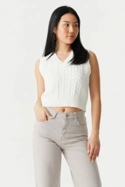 Stitches Ladies Sweaters V-Neck Cropped Cable Knit Vest