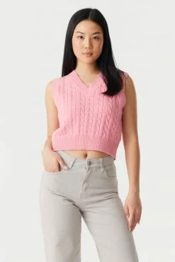 Stitches Ladies Sweaters V-Neck Cropped Cable Knit Vest