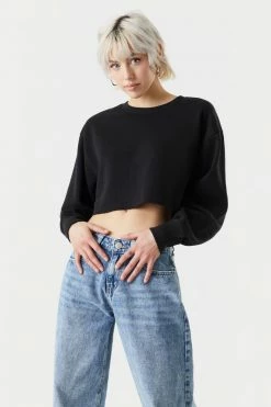 Stitches Ladies Raw Hem Cropped Sweatshirt